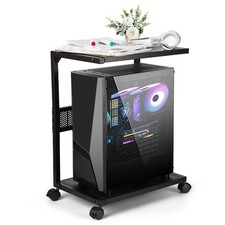 PC Tower Stand 2-Tier Metal CPU Holder with Locking Wheels, Black