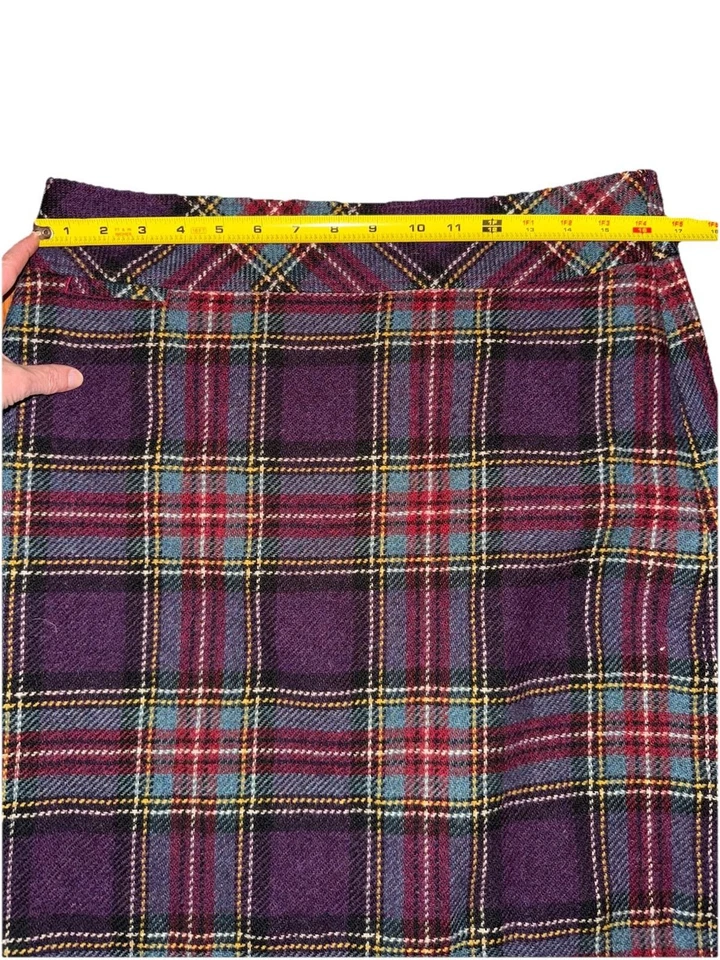 LL Bean 格子裙羊毛混纺 10 紫色/黑色背面开衩侧拉链深色学术界 — 第 4/4 张图片