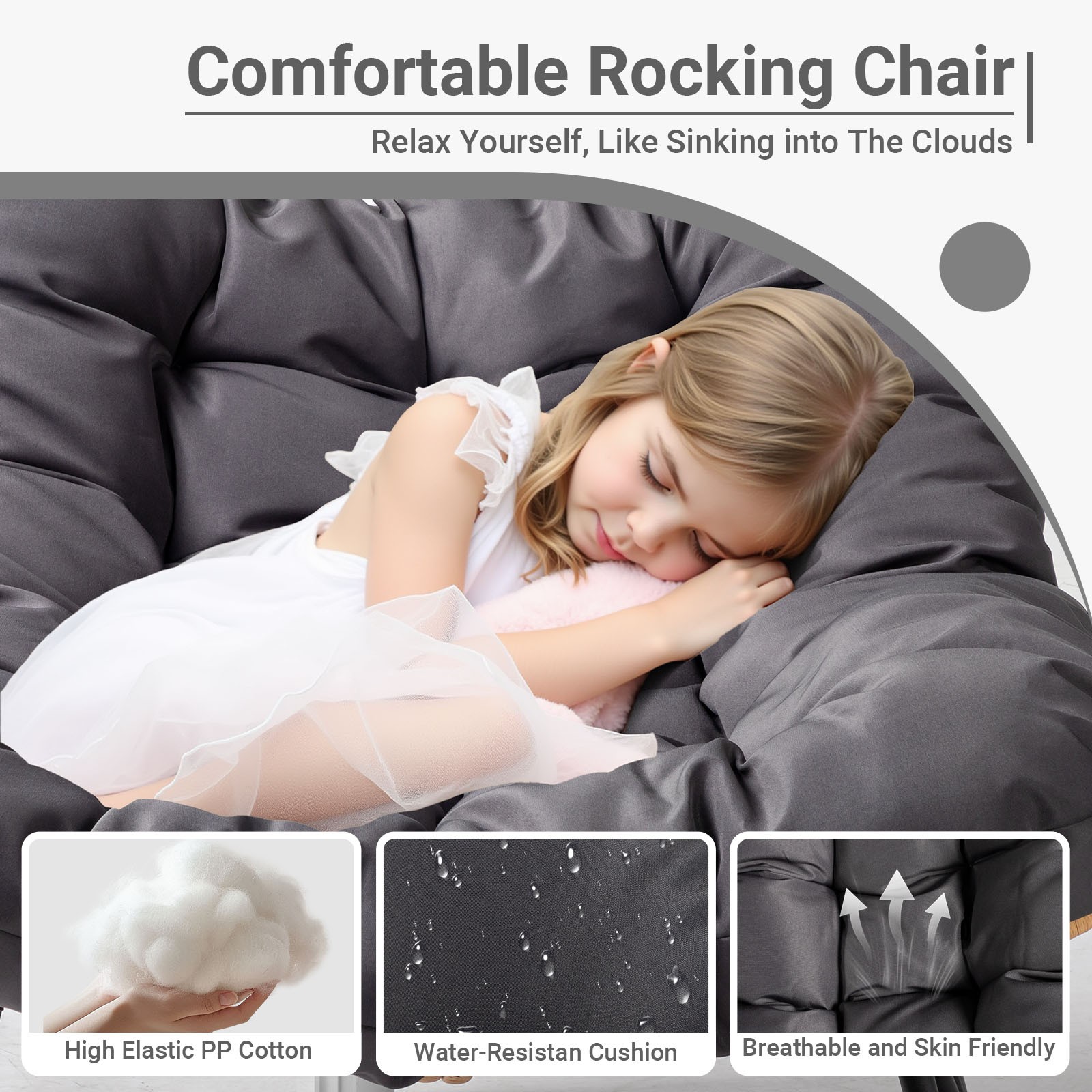 In/Outdoor 38inch Rocking Oversized Patio PE Wicker Egg Rattan Lounge Chair