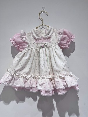 Vintage Mädchenkleid pastellrosa kariert & Blumen Alter 24 Monate 