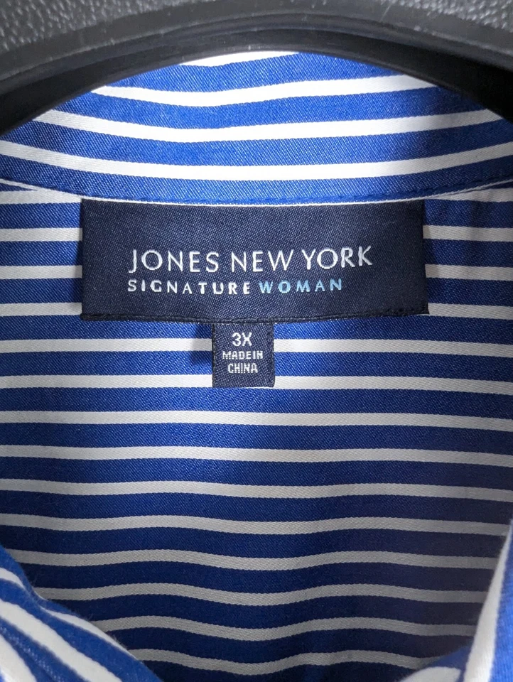 Camisa Jones New York Signature Azul Blanco Rayas Volantes Abotonada Para Mujer’s 3X Foto 2 de 4