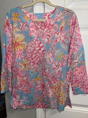 Lilly Pulitzer Amelia Island Breakwater Blue Lolita Tunic Top EUC Medium M