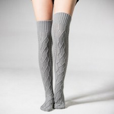 Ladies Knitting Knee-high Socks Ribbed Winter Acrylic Floor Stockings 29.53 In