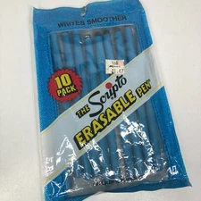 Vintage Scripto Eraseable Ink Pens Blue 10 Pack MADE IN USA 1986 RARE B1099