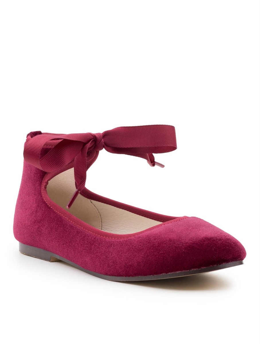Girls Burgundy Velour Ballet Pumps, Girls Burgundy Lace Up