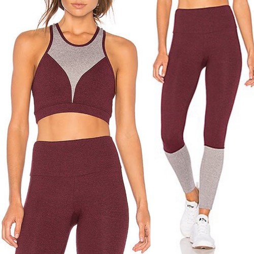 Onzie 2pc. Set High Neck Sports bra and Street leggings burgundy Gray Size S/M
