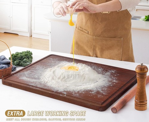 Large 24"x18" Reversible Walnut Butcher Block with Juice Groove & Non-Slip Mats - Picture 7 of 11
