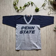 Vintage 70s Collegiate Pacific CP Penn State V-Neck Jersey Tee Shirt Mens L USA