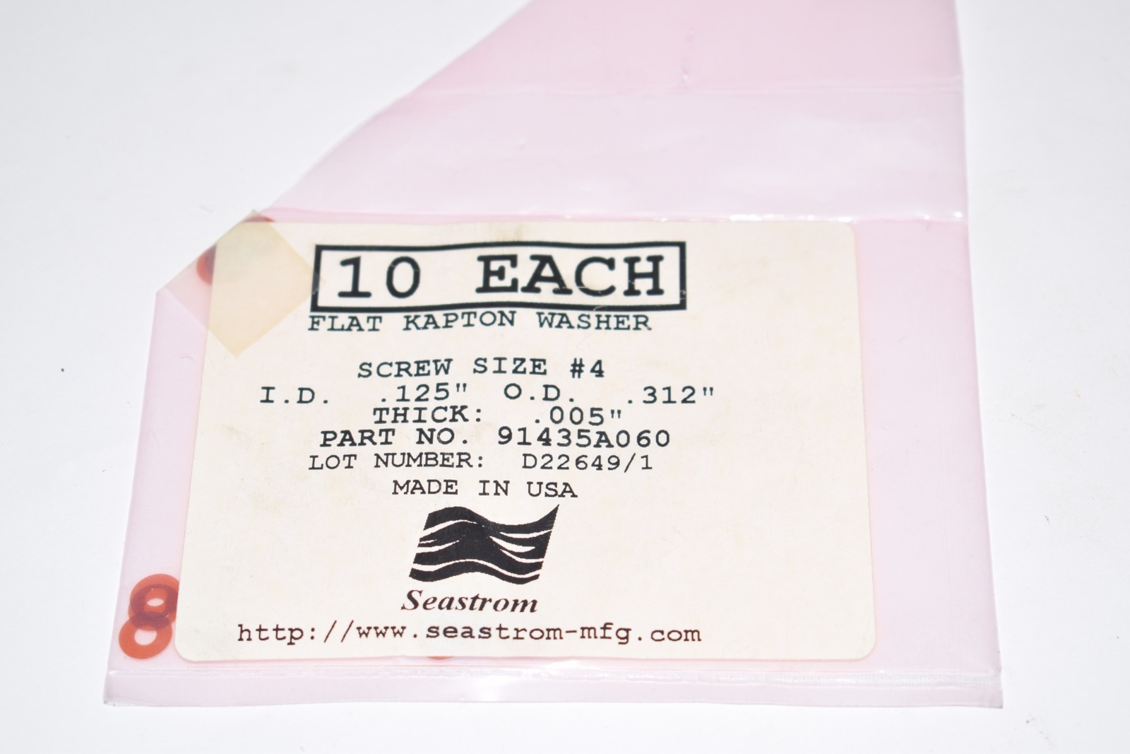 Pack of 10 NEW Seastrom 91435A060 Flat Kapton Washer Screw Size 4 .125'' ID x . eBay