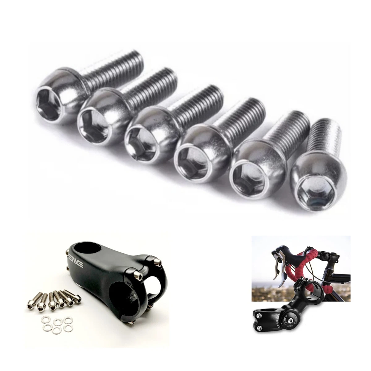 BIKE HANDLEBAR STEM BOLTS M6 6MM 20MM HEADSET SILVER MOUNTAIN ROAD