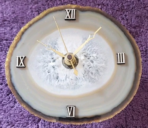 Clock Agate Quartz Geode Vintage Slice Polished Stone Clock,works Very Good - Picture 7 of 7