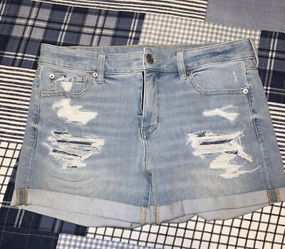 American Eagle High waist Next Level Ripped Up Midi Shorts Size 14