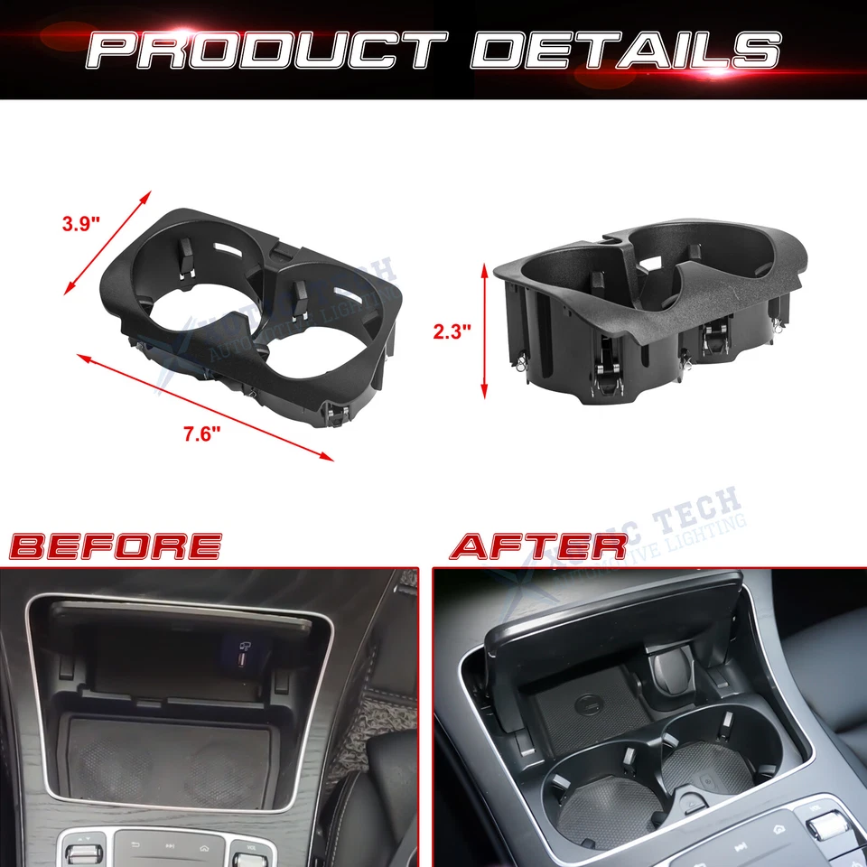 Front Console Insert Dual Water Cup Holder For Mercedes Benz E Class 2017-up — 第 3/4 张图片
