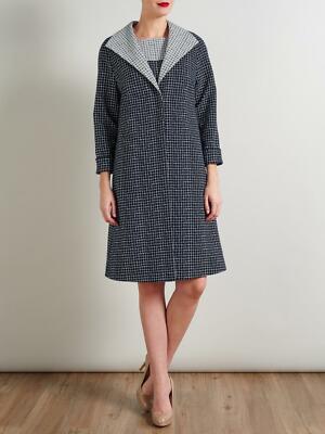 Bruce by Bruce Oldfield Karierter Mantel Jacquard Mittellang Navy UK 10 UVP 199 