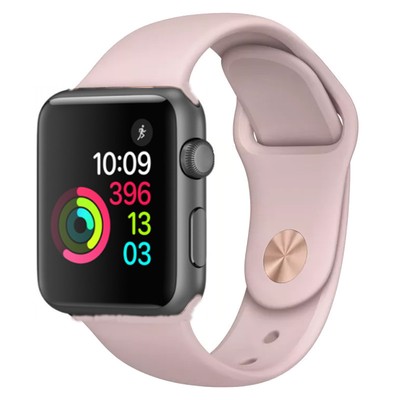 space gray apple watch with pink band