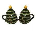 Mr. Christmas Set Of 2 Lidded Tree Mugs 16 0z Hand Painted Ceramic NEW In Box