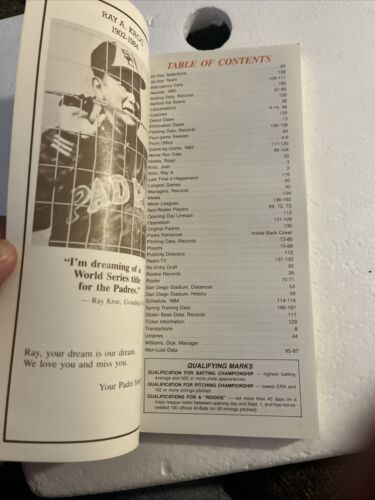 1984 SAN DIEGO PADRES MEDIA GUIDE Press Book WORLD SERIES TEAM! Baseball Rare - Picture 3 of 8