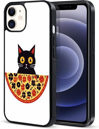 For Samsung Galaxy Apple iPhone black cat eat pizza Case Friendly - Picture 12 of 25