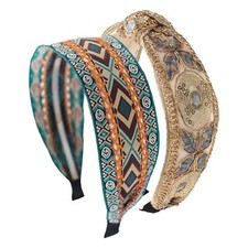 Embroidery Knotted Headbands 2 Pack Wide Non Slip Women GR-PP Fashion Hair