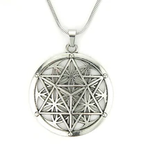 Merkabah on Flower of Life Necklace, Sacred Geometry Merkaba Pendant Snake chain