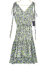 Tommy Hilfiger Dress Size 6 Ivory Floral Print Chiffon Ruched Midi NWT $129