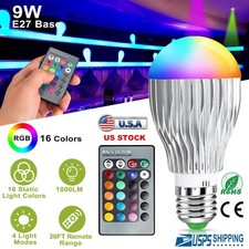 9W E26 E27 16 Color Changing Light Bulb w/ Remote Control Dimmable RGB LED Bulbs