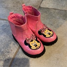 Disney Junior Pink Sparkle Minnie Mouse Ankle Combat Rain Boots Size Toddler 7