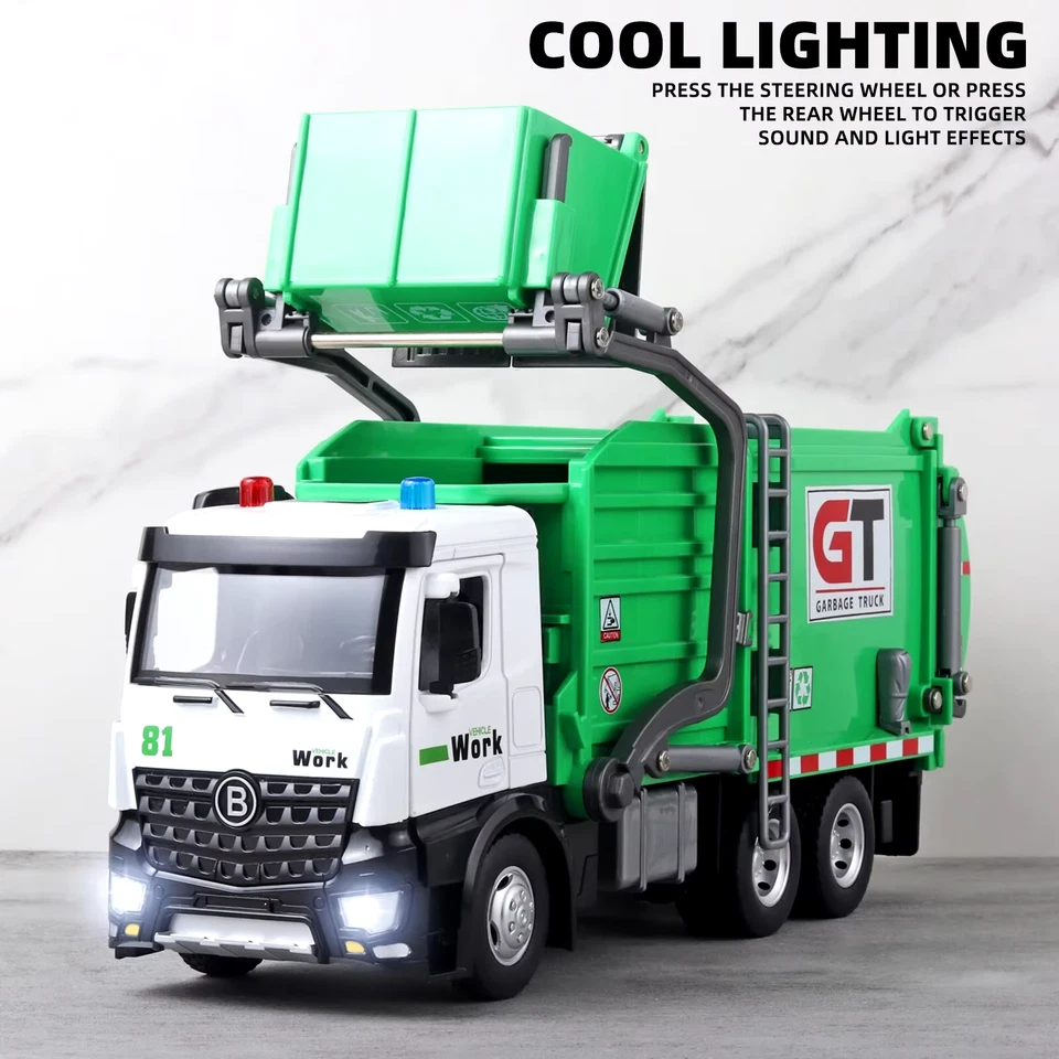 Garbage Truck Toys for Boys,Garbage Truck Toys Metal Diecast, Friction Powered T - Image 3 of 4