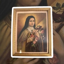 VTG Saint Teresa Framed Print Lithograph Made In USA 9.6”x7.6” Wooden Frame