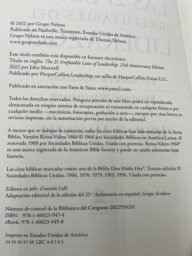 SPANISH The 21 Irrefutable Laws of Leadership John C. Maxwell 2022 Paperback - Picture 6 of 10