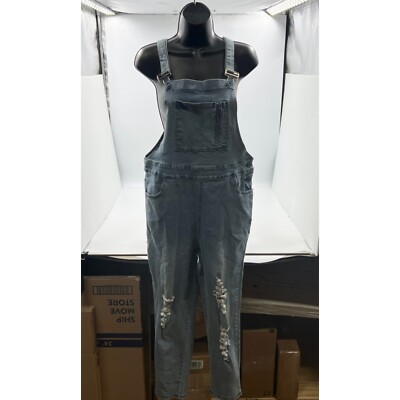 Doodle Kids Denim Stone Washed/Faded/Ripped Bib Overalls - Size S - Inseam 29.5''
