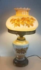 3-Way Electric 21" Hurricane Lamp  Embroidered Floral Vintage
