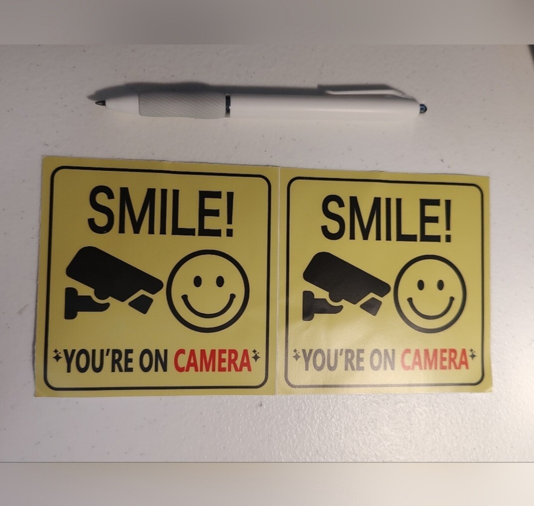 Two "Smile! You're on Camera" Recording Security Stickers eBay
