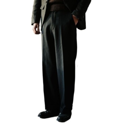 Men Baggy Tweed Pants Thick Wool Blend Formal Suit Retro Style Straight  Trousers