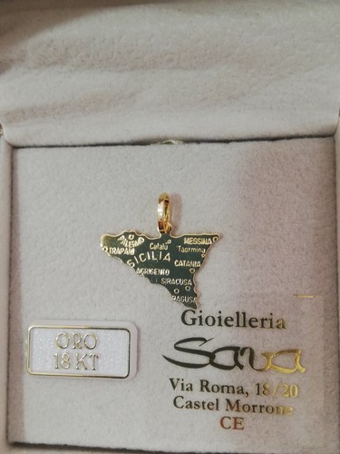 Ciondolo medaglia pendente Sicilia in oro giallo 750 18 kt NUOVO - Foto 4 di 12