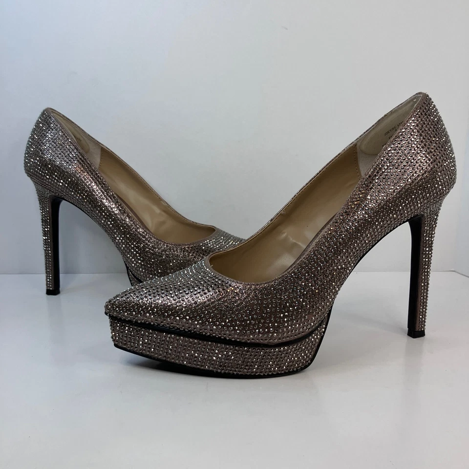 Zapatos de salón Thalia Sodi para mujer 8,5 peltre bling adornados Joey punta punta plataforma Foto 3 de 4