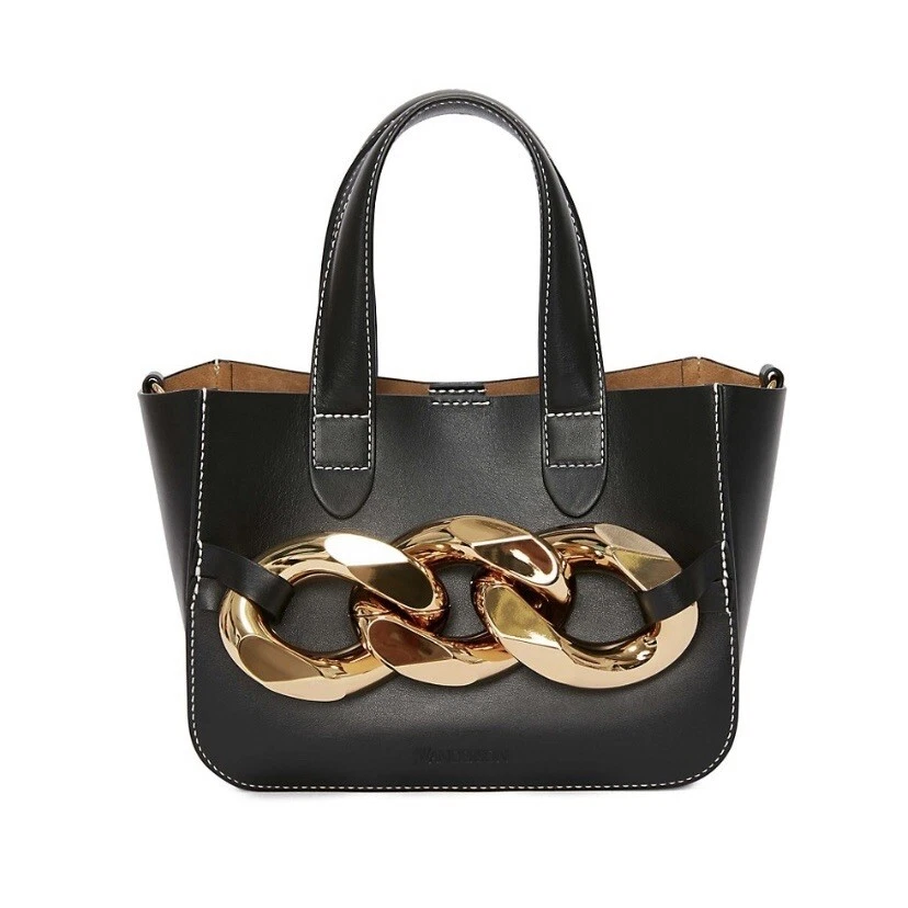 Small black leather store tote bag