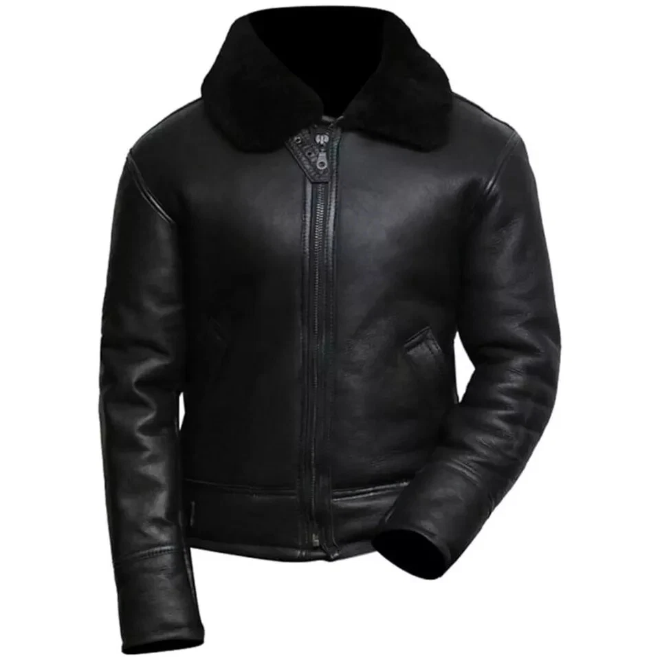 B3 RAF Black Bomber Flying Aviator Fur Irvin Real Leather Shearling Mens Jacket - Image 2 of 4