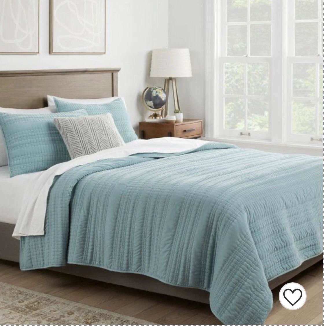 Threshold Lofty Light Teal Blue Velvet King Quilt Bedding