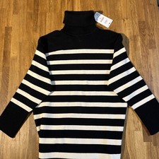 ZARA 2024 Black Cream Long Stripe Polo Neck Knitted Dress - Medium 3519/171/105