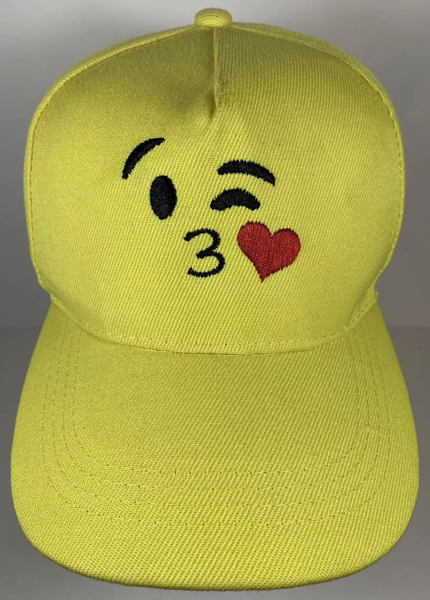 Kiss Face Emoji Hat Meme Happy Smiley Yellow Flirt Heart Cap Love Emotion