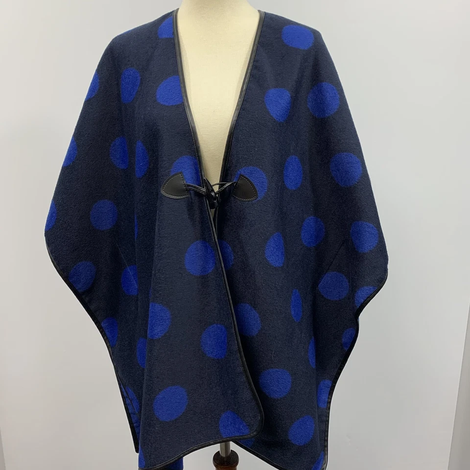 No Brand Name Poncho multi blue polka dot faux leather trim front clasp  No Size - Image 2 of 4
