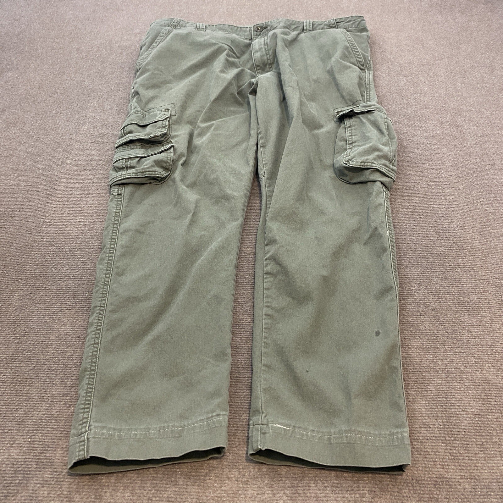 Wrangler Cargo Pant Mens 42x28 Green Regular Taper Fit Canvas Outdoor Distressed