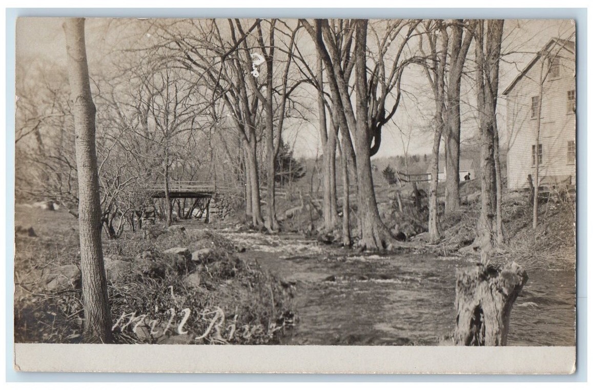 c1905 Mill River Bridge Residence View Rowley Ipswich MA RPPC Photo