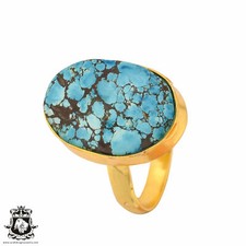 Size 10.5 - Size 12 Adjustable NO. 8 Turquoise 24K Gold Plated Ring GPR889