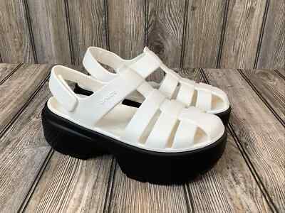 Crocs Stomp Fisherman Sandal White Platform Slide Womens Sandal 209938 Size 8