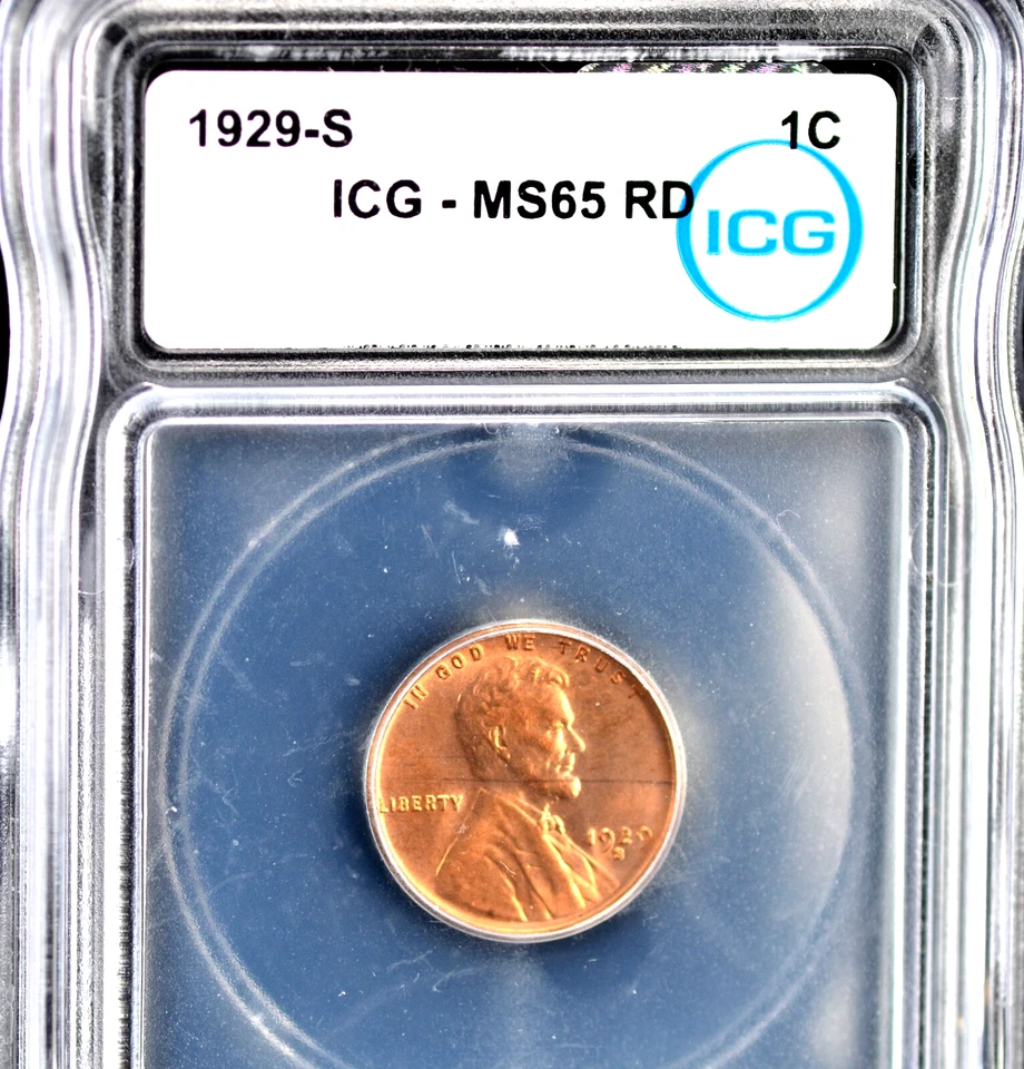 1929-S 1C ICG MS65RD  Lincoln Cent (Wheat Reverse) RARE SEMI KEY COIN CHOICE/GEM - Image 4 of 4