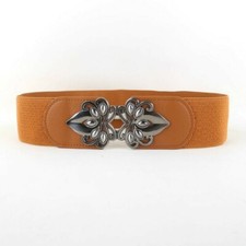 Lady Elastic Belt Waistband Buckle Hook Stretch Retro Carved Metal Retro Solid