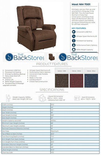 Ultimate Grand Comfort NM-7001 Windermere Motion 500lb Power Lift Chair Recliner - Picture 6 of 11