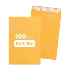 100 PCS Small Manilla Envelopes 5x7.5 Inch Peel Seal Closure Open End Yellow